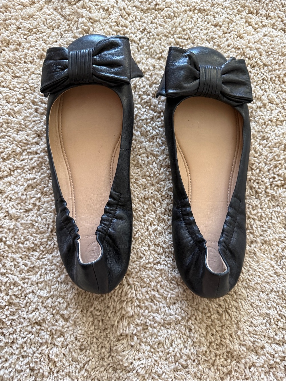 Tory Burch Black Leather Bow Ballet Flats